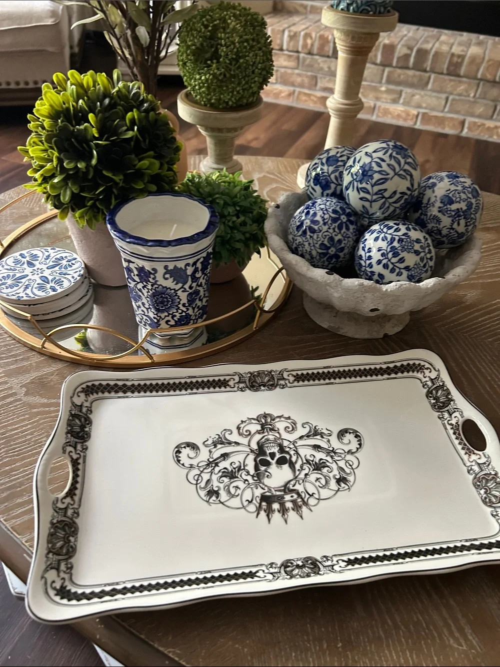 NEW! Vintage Inspired Gothic Royal Skeleton King Skull Porcelain Serving Tray